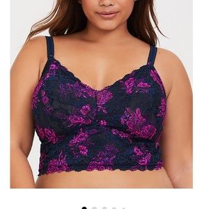Navy & pink floral lace bralette